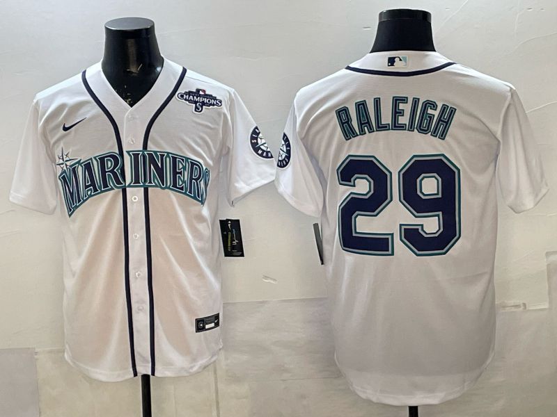 Men 2025 Nike Seattle Mariners #29 Raleigh White Game MLB Jersey 06